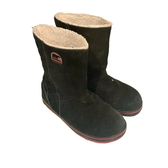 Sorel Glacy Black Suede Waterproof Winter Boots Sz 7 Sherpa Lined Outdoor NL1975 - Picture 1 of 7